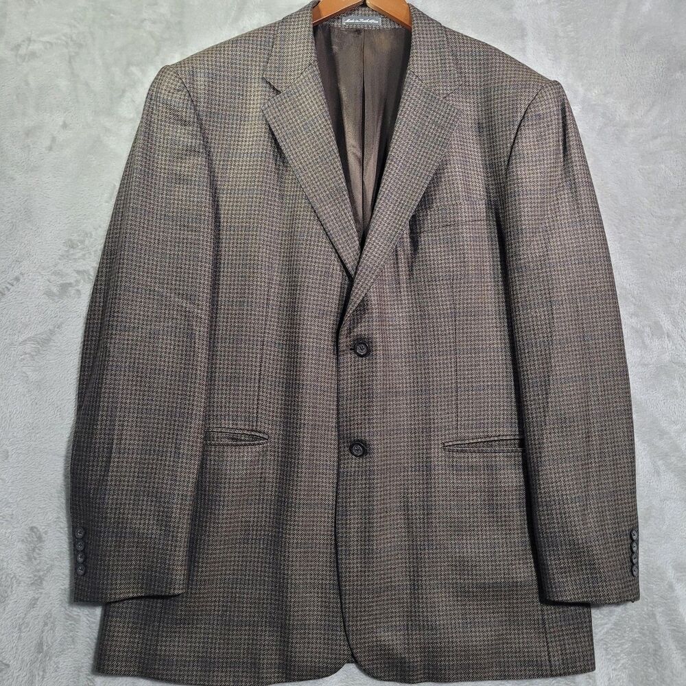 Oscar De La Renta Sport Coat Mens 46 Long Brown Check Wool Cashmere Tweed Blazer